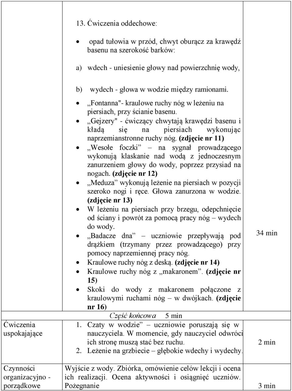 Gejzery" - ćwiczący chwytają krawędzi basenu i kładą się na piersiach wykonując naprzemianstronne ruchy nóg.