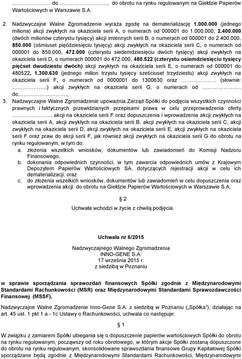 000 (ośmiuset pięćdziesięciu tysięcy) akcji zwykłych na okaziciela serii C, o numerach od 000001 do 850.000, 472.