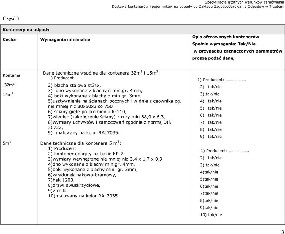 nie mniej niż 80x50x3 co 750 6) ściany gięte po promieniu R-110, 7)wieniec (zakończenie ściany) z rury min.