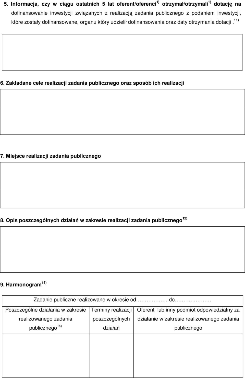 Miejsce realizacji zadania publicznego 8. Opis poszczególnych działań w zakresie realizacji zadania publicznego 12) 9.