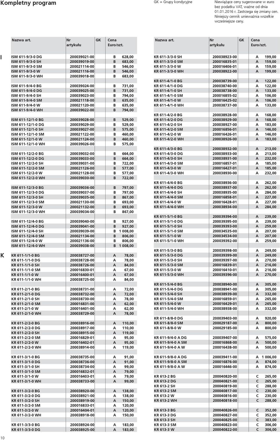 I ISM 611-9/3-0 DG 200039021-00 B 628,00 KR 611-3/3-0 SH 200038923-00 A 199,00 ISM 611-9/3-0 SH 200039019-00 B 683,00 KR 611-3/3-0 SM 200016835-01 A 159,00 ISM 611-9/3-0 SM 200021114-00 B 546,00 KR