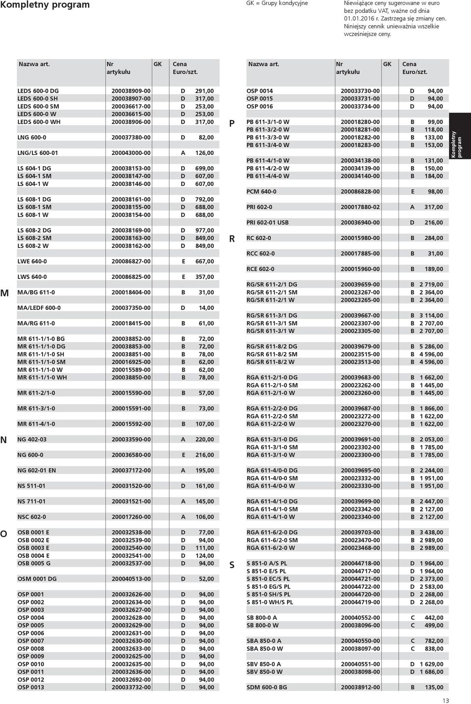 M LEDS 600-0 DG 200038909-00 D 291,00 LEDS 600-0 SH 200038907-00 D 317,00 LEDS 600-0 SM 200036617-00 D 253,00 LEDS 600-0 W 200036615-00 D 253,00 LEDS 600-0 WH 200038906-00 D 317,00 LNG 600-0