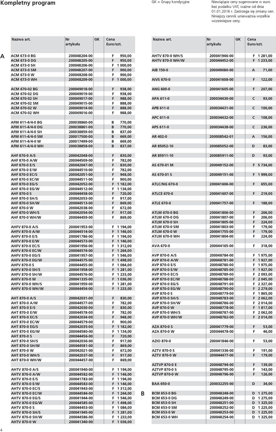 A ACM 673-0 BG 200048204-00 F 950,00 ACM 673-0 DG 200048205-00 F 950,00 ACM 673-0 SH 200048206-00 F 1 000,00 ACM 673-0 SM 200048207-00 F 900,00 ACM 673-0 W 200048208-00 F 900,00 ACM 673-0 WH