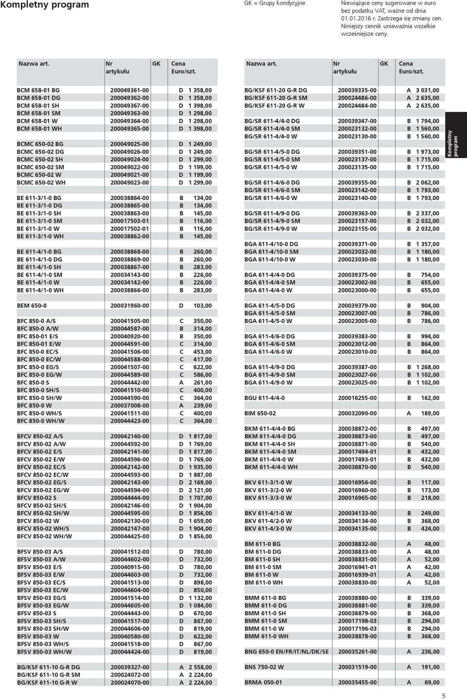 BCM 658-01 BG 200049361-00 D 1 358,00 BCM 658-01 DG 200049362-00 D 1 358,00 BCM 658-01 SH 200049367-00 D 1 398,00 BCM 658-01 SM 200049363-00 D 1 298,00 BCM 658-01 W 200049364-00 D 1 298,00 BCM 658-01