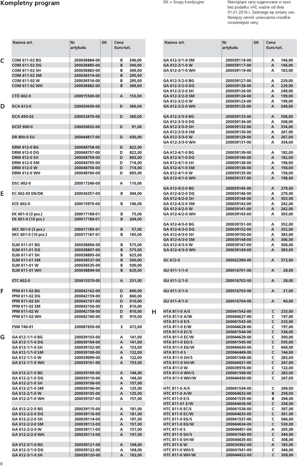 C D COM 611-02 BG 200038884-00 B 340,00 COM 611-02 DG 200038885-00 B 340,00 COM 611-02 SH 200038883-00 B 369,00 COM 611-02 SM 200036514-00 B 295,00 COM 611-02 W 200036516-00 B 295,00 COM 611-02 WH