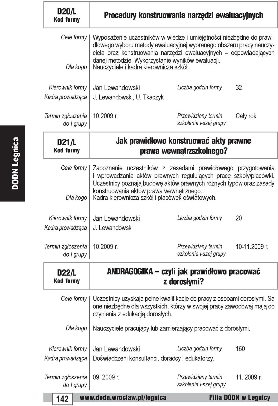 Kierownik formy Jan Lewandowski Liczba godzin formy 32 Kadra prowadząca J. Lewandowski, U. Tkaczyk 10.2009 r. Cały rok D21/L Jak prawidłowo konstruować akty prawne prawa wewnątrzszkolnego?