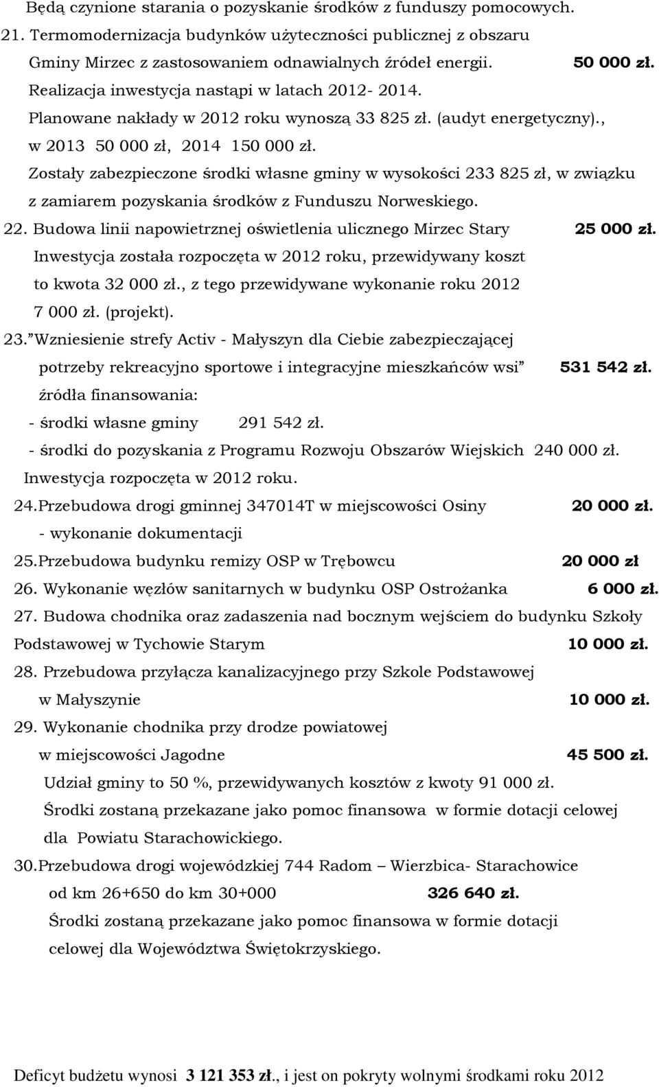 Zostały zabezpieczone środki własne gminy w wysokości 233 825 zł, w związku z zamiarem pozyskania środków z Funduszu Norweskiego. 22.