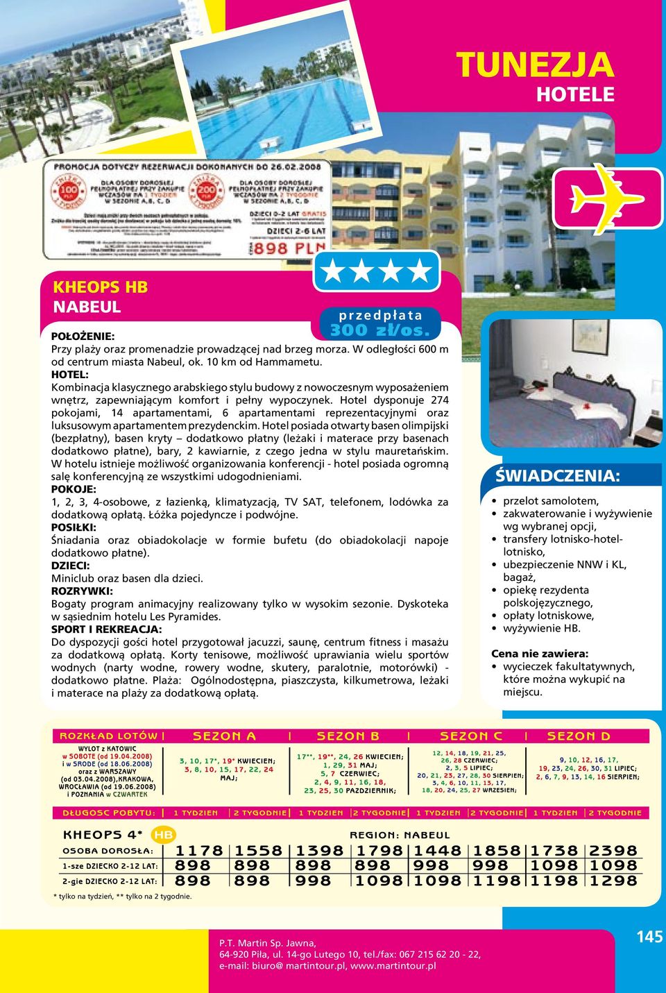 Hotel dysponuje 274 pokojami, 14 apartamentami, 6 apartamentami reprezentacyjnymi oraz luksusowym apartamentem prezydenckim.