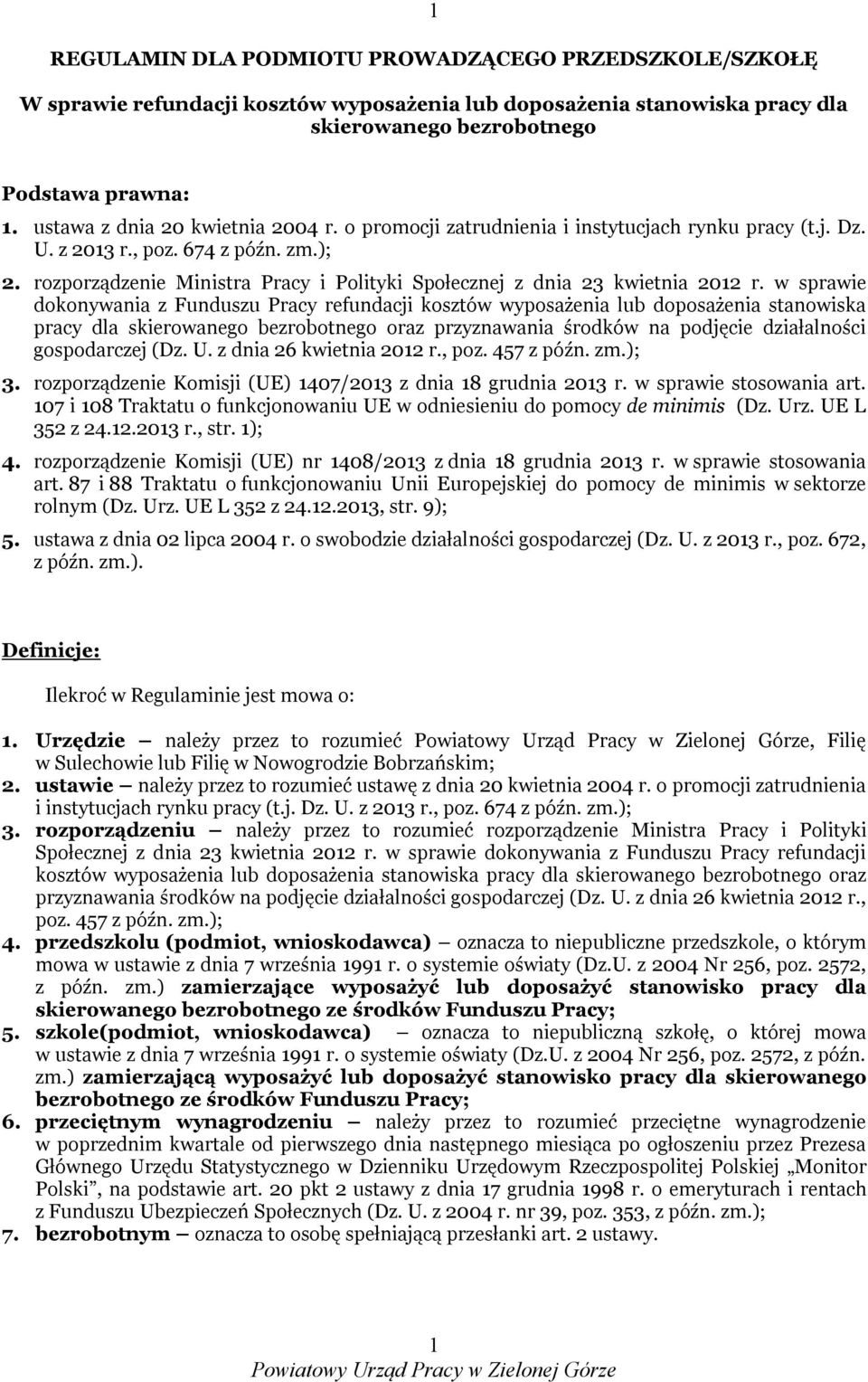 rozporządzenie Ministra Pracy i Polityki Społecznej z dnia 23 kwietnia 2012 r.