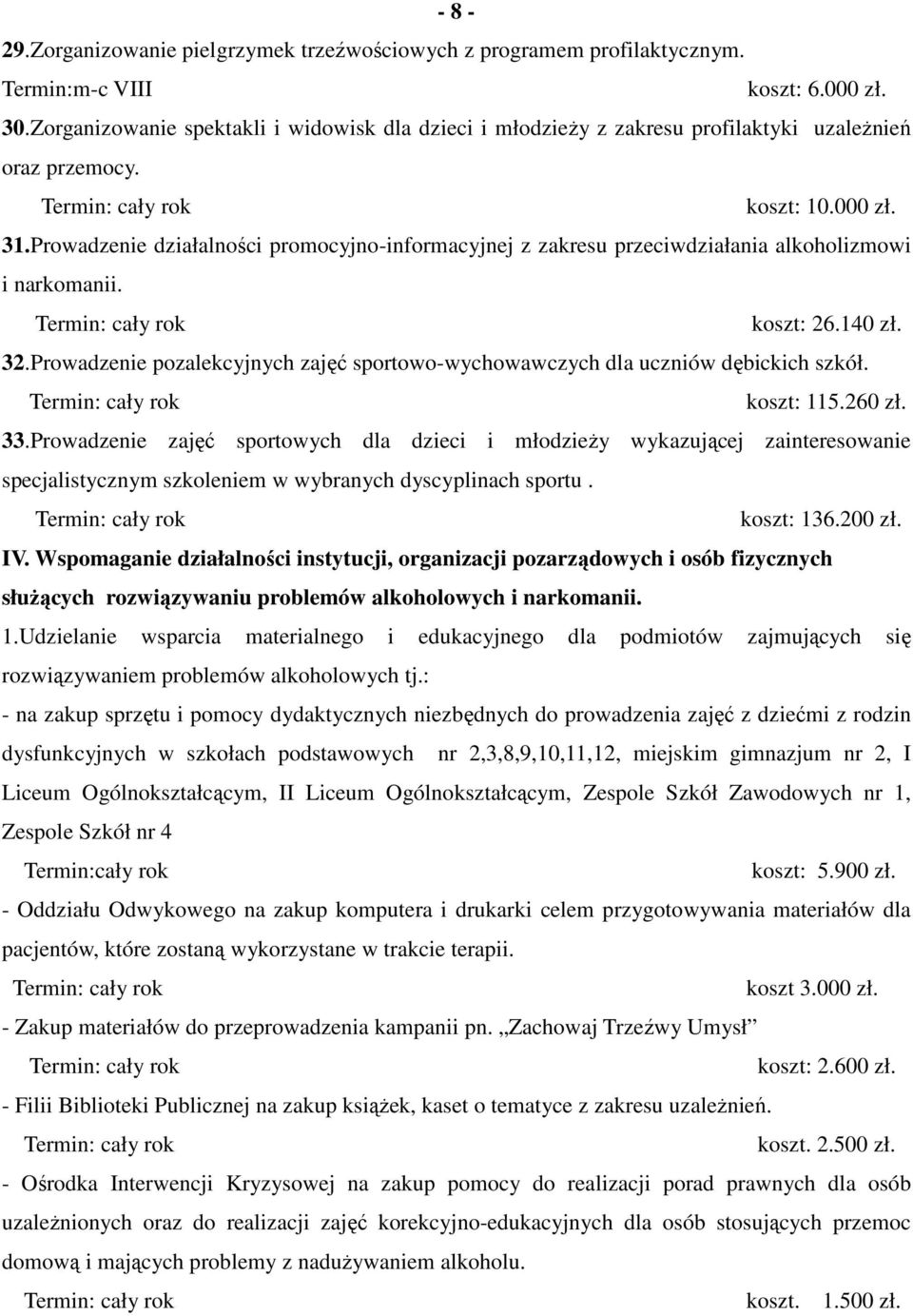 Prowadzenie działalności promocyjno-informacyjnej z zakresu przeciwdziałania alkoholizmowi i narkomanii. koszt: 26.14 zł. 32.