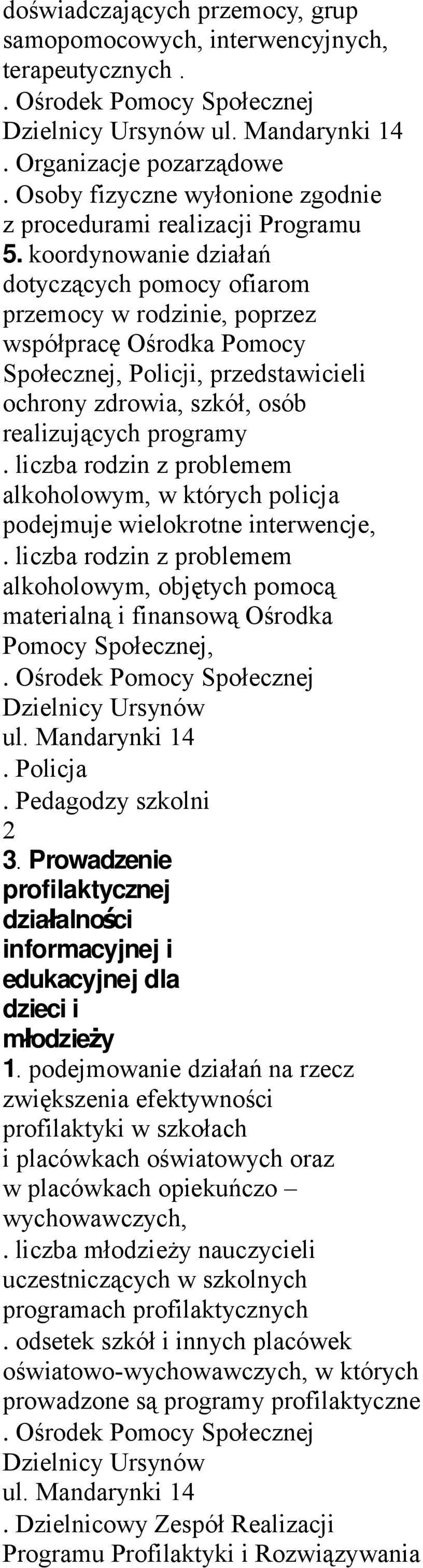 liczba rodzin z problemem alkoholowym, w których policja podejmuje wielokrotne interwencje,.