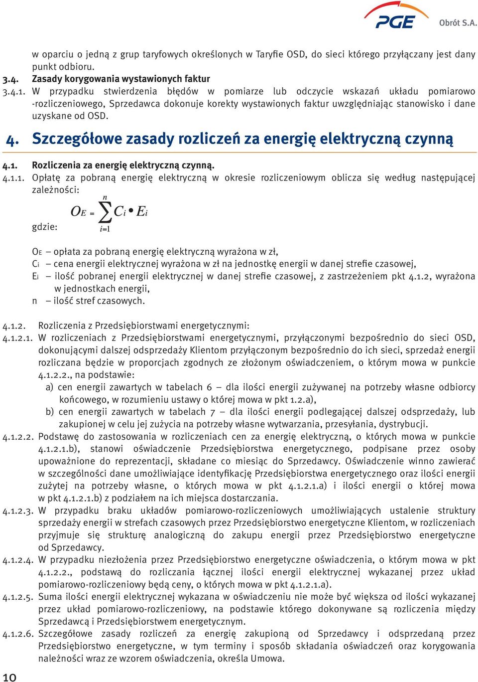 Szczegółowe zasady rozliczeń za energię elektryczną czynną 4.1.