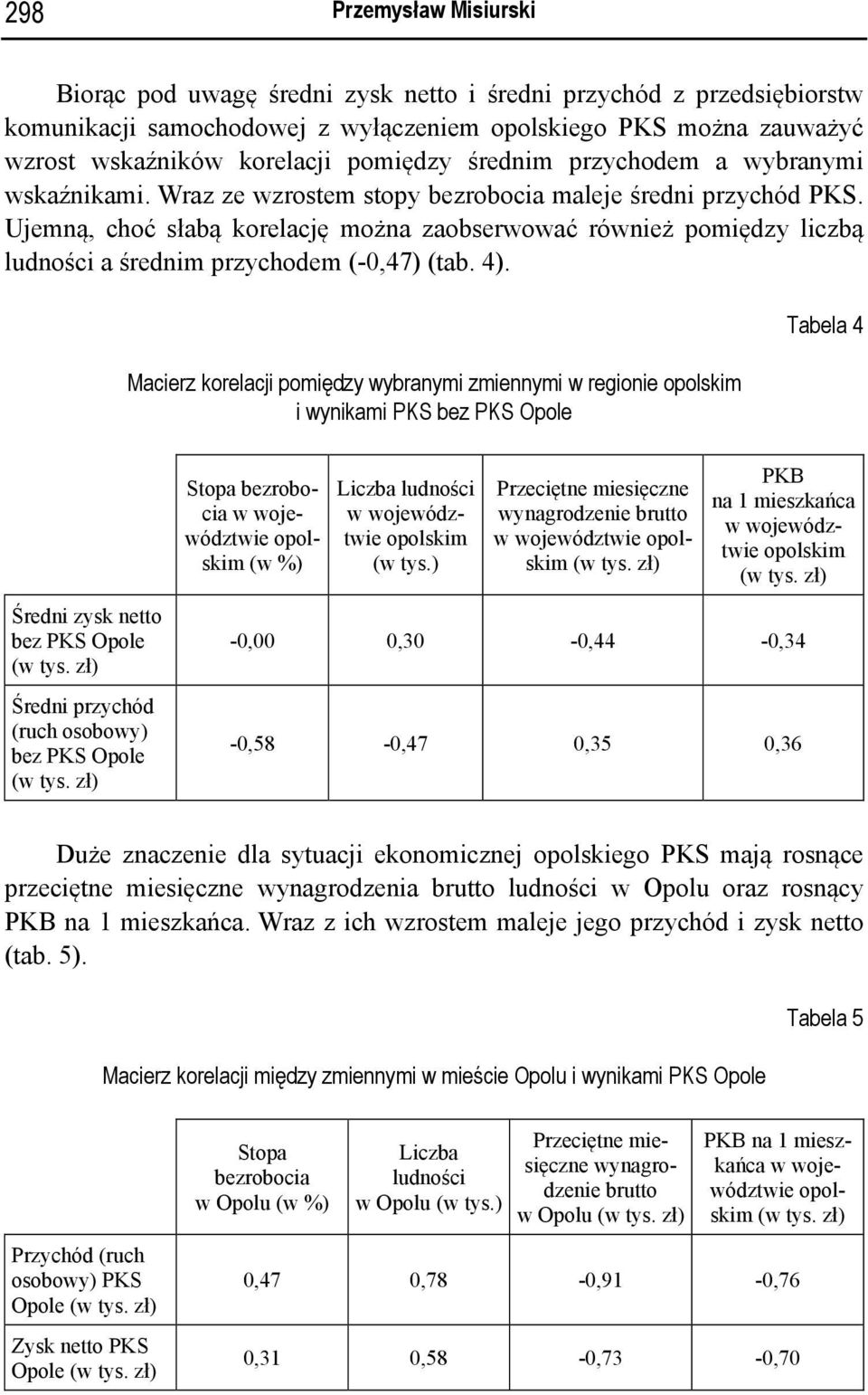 Ujemną, choć słabą korelację można zaobserwować również pomiędzy liczbą ludności a średnim przychodem (-0,47) (tab. 4).