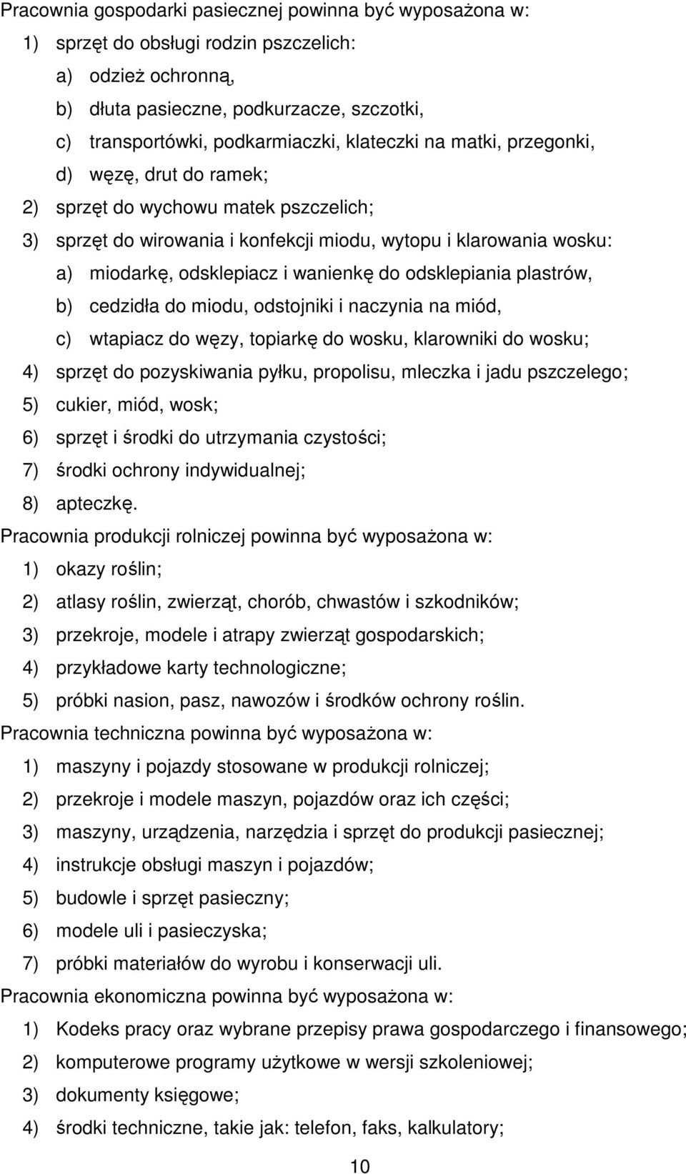 do odsklepiania plastrów, b) cedzidła do miodu, odstojniki i naczynia na miód, c) wtapiacz do węzy, topiarkę do wosku, klarowniki do wosku; 4) sprzęt do pozyskiwania pyłku, propolisu, mleczka i jadu