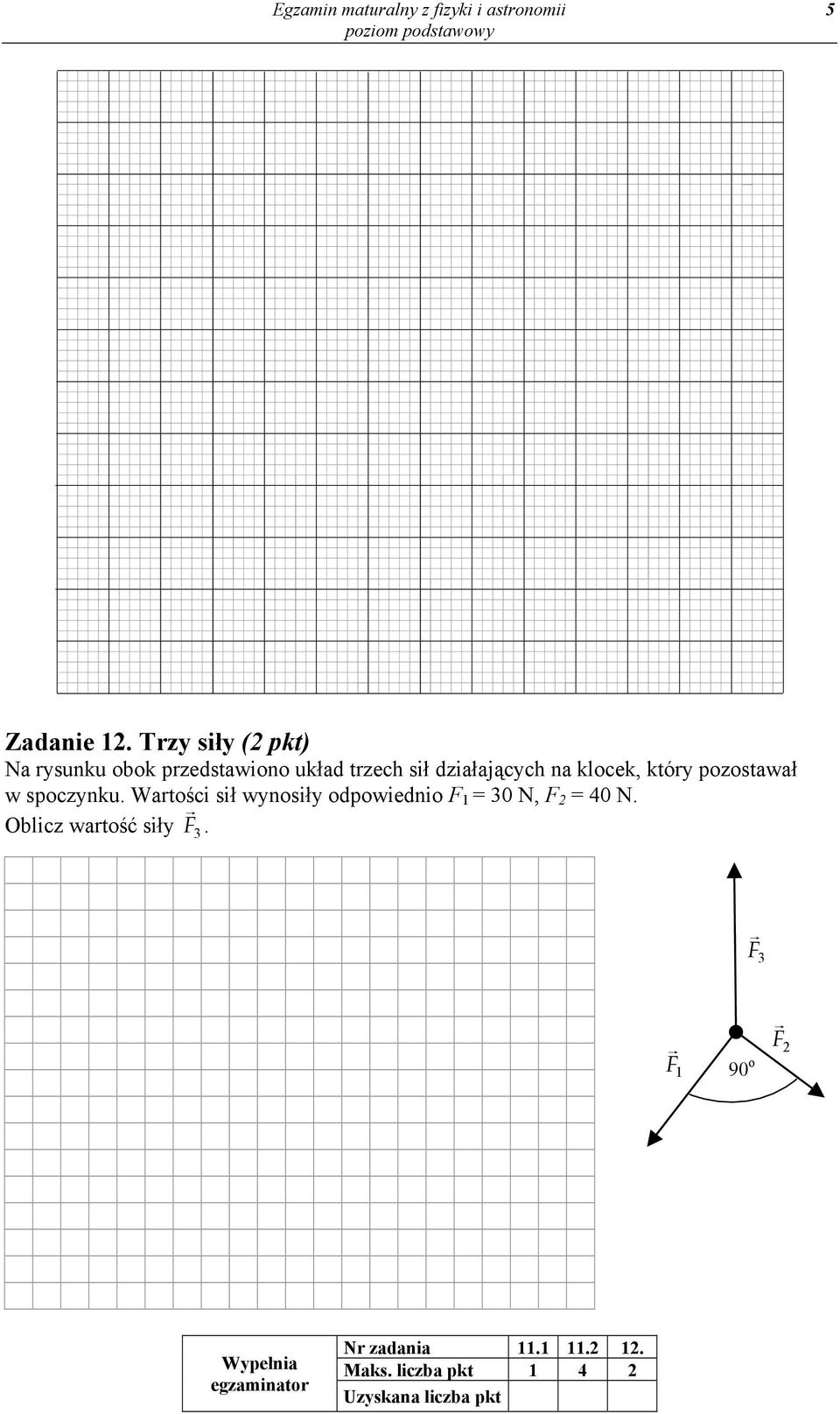 który pozostawał w spoczynku. Wartości sił wynosiły odpowiednio F 1 = 30 N, F 2 = 40 N.