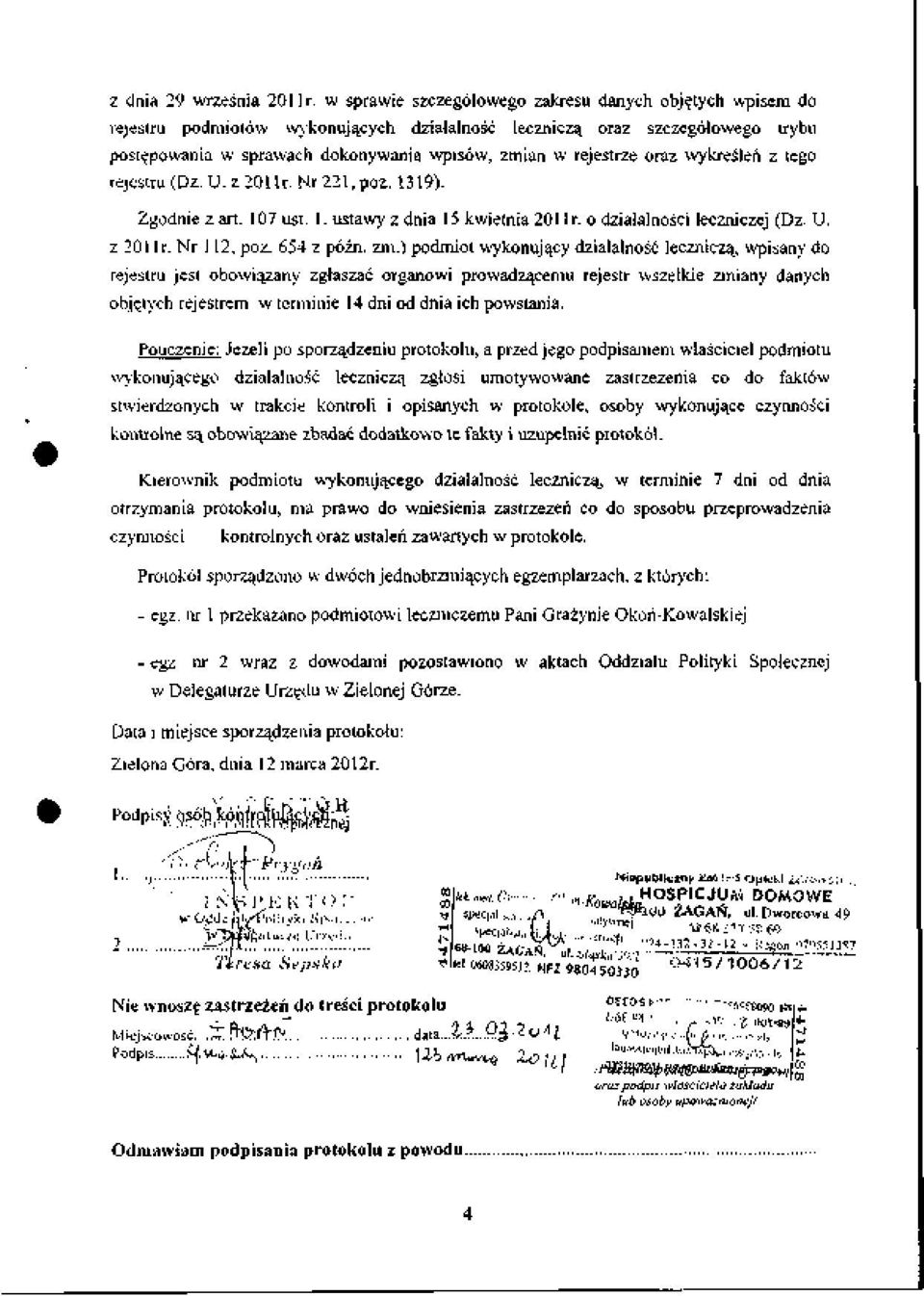 o dziajalnosci leczniczej (Dz. U. z 201 lr. Nr 112, poz. 654 z p6zn. zm.