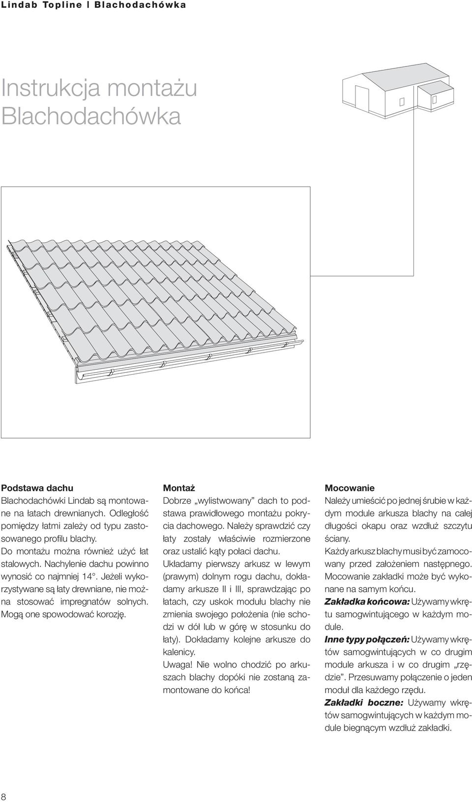 Mo gą one spowodować korozję. Montaż Dobrze wylistwowany dach to podsta wa prawidłowego montażu pokrycia da chowego.