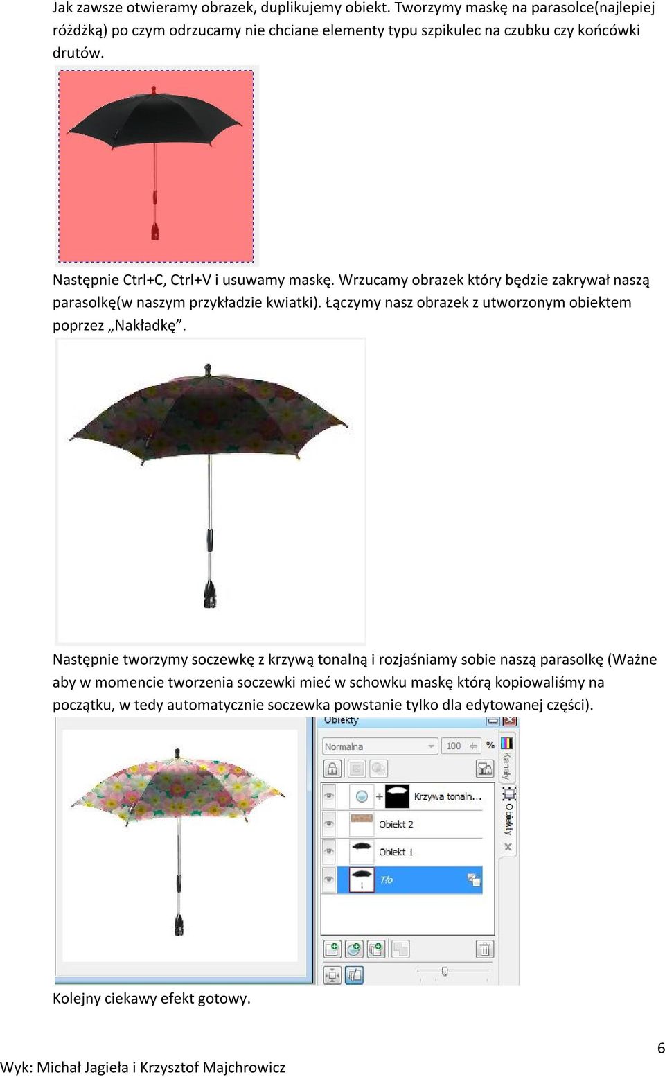 Następnie Ctrl+C, Ctrl+V i usuwamy maskę. Wrzucamy obrazek który będzie zakrywał naszą parasolkę(w naszym przykładzie kwiatki).