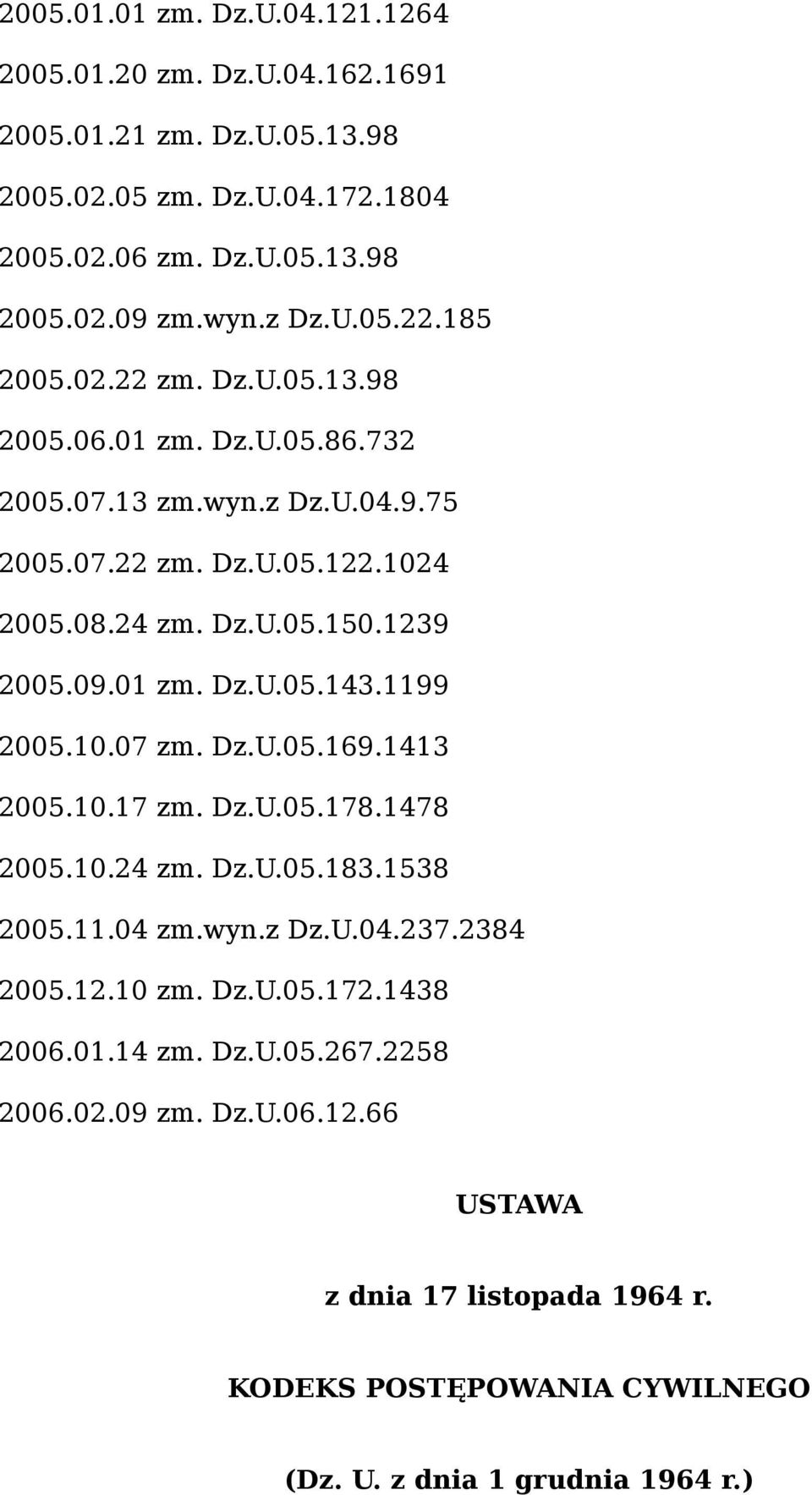 1239 2005.09.01 zm. Dz.U.05.143.1199 2005.10.07 zm. Dz.U.05.169.1413 2005.10.17 zm. Dz.U.05.178.1478 2005.10.24 zm. Dz.U.05.183.1538 2005.11.04 zm.wyn.z Dz.U.04.237.2384 2005.