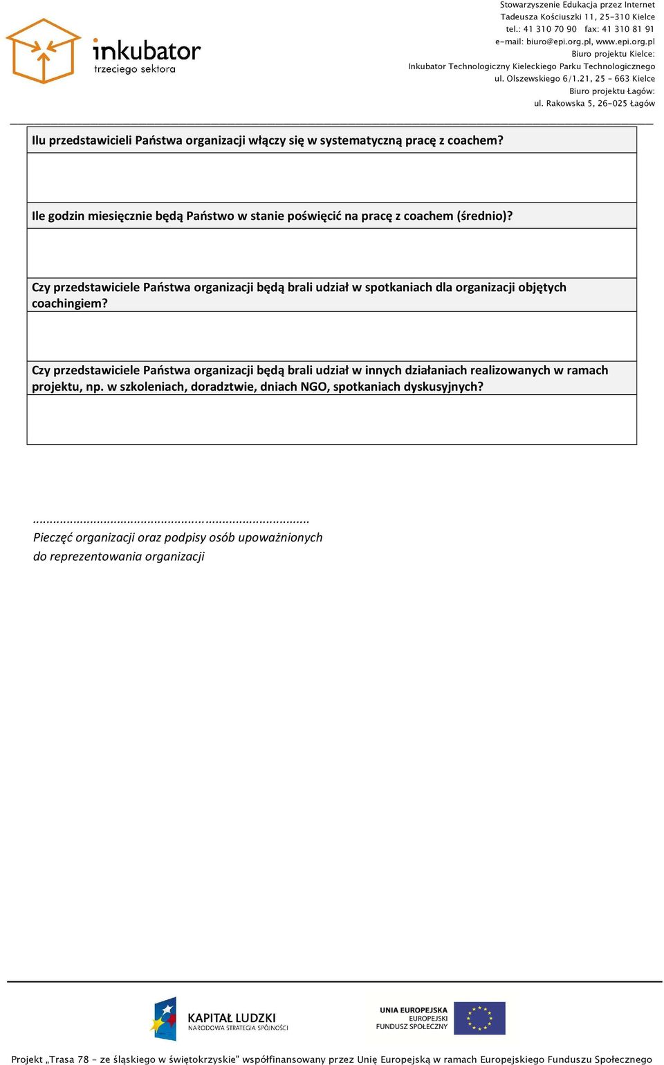 Czy przedstawiciele Państwa organizacji będą brali udział w spotkaniach dla organizacji objętych coachingiem?