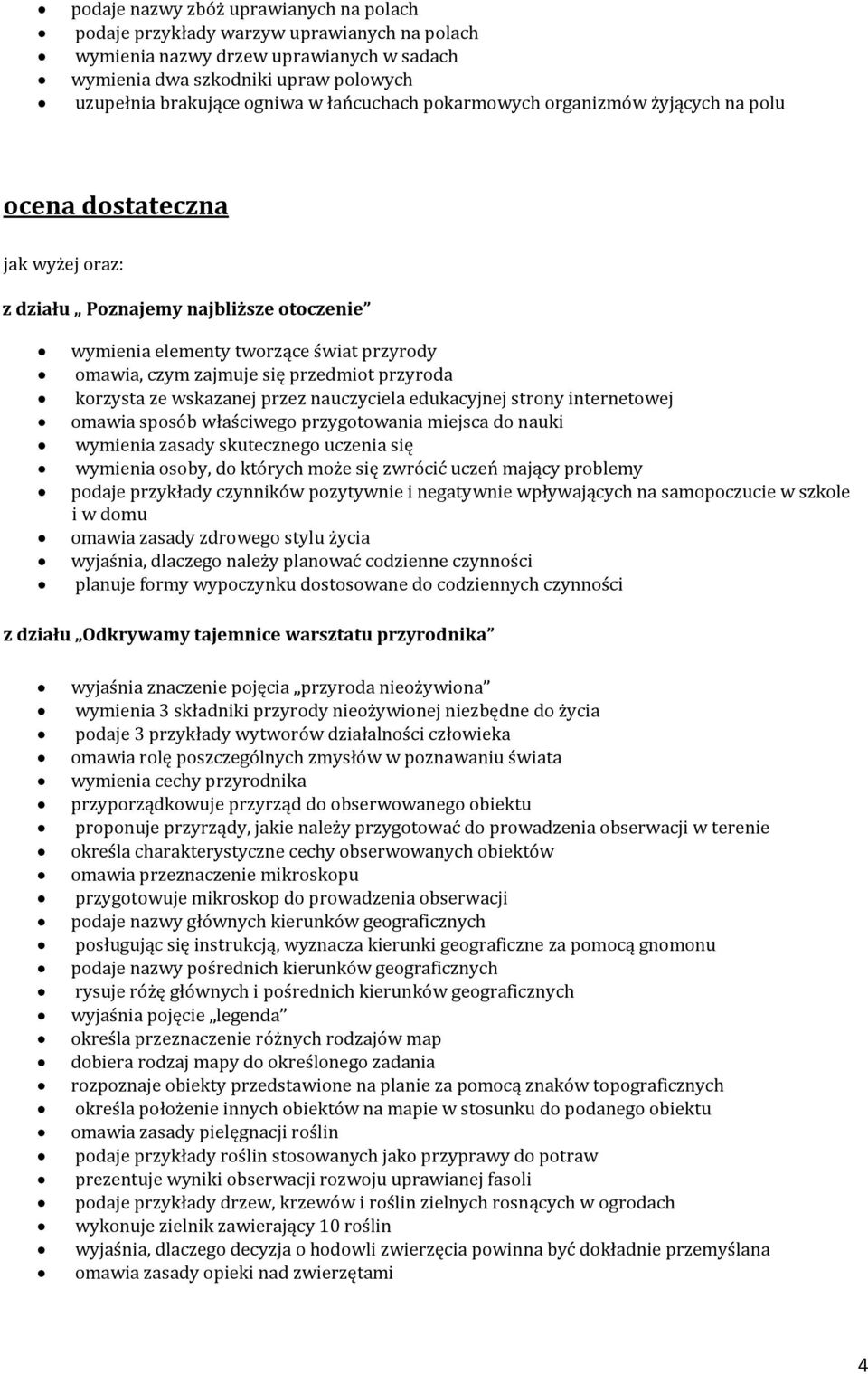 przedmiot przyroda korzysta ze wskazanej przez nauczyciela edukacyjnej strony internetowej omawia sposób właściwego przygotowania miejsca do nauki wymienia zasady skutecznego uczenia się wymienia