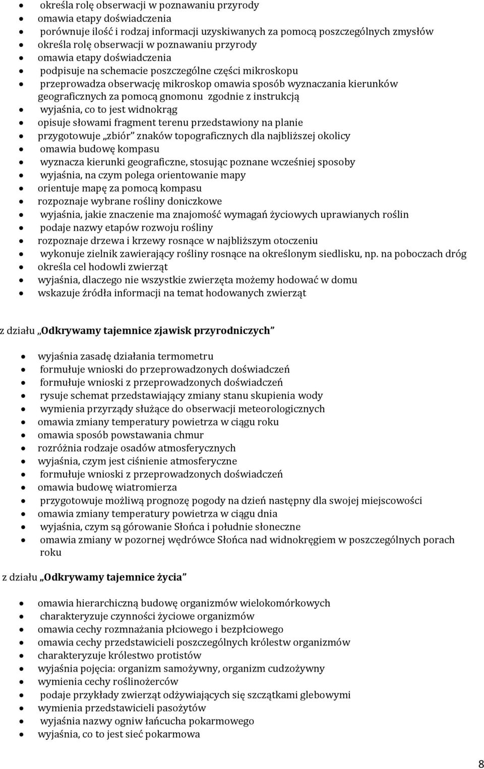 zgodnie z instrukcją wyjaśnia, co to jest widnokrąg opisuje słowami fragment terenu przedstawiony na planie przygotowuje zbiór znaków topograficznych dla najbliższej okolicy omawia budowę kompasu