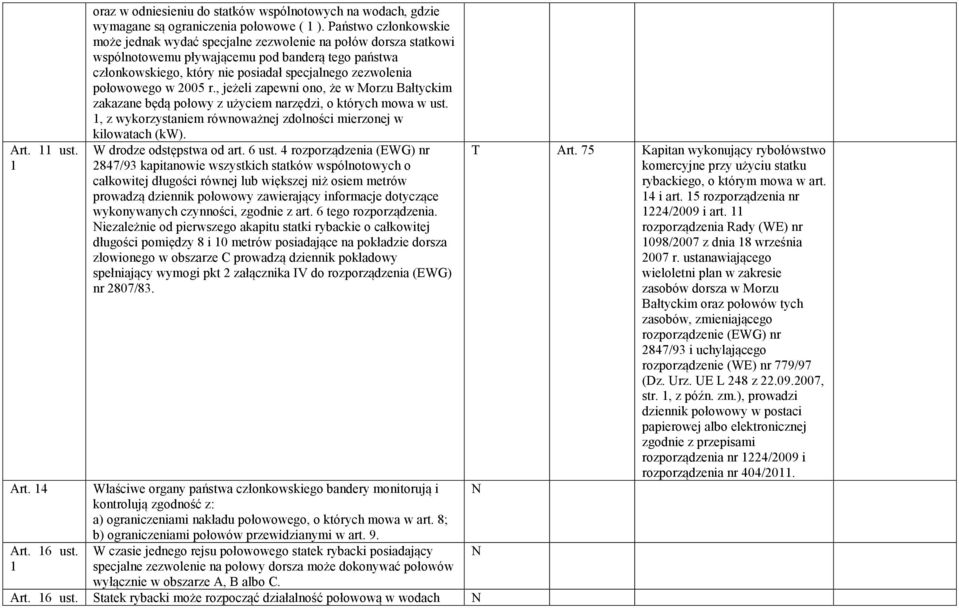 połowowego w 2005 r., jeżeli zapewni ono, że w Morzu Bałtyckim zakazane będą połowy z użyciem narzędzi, o których mowa w ust. 1, z wykorzystaniem równoważnej zdolności mierzonej w kilowatach (kw).