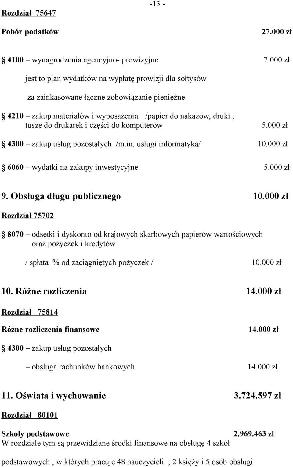 000 zł 6060 wydatki na zakupy inwestycyjne 5.000 zł 9. Obsługa długu publicznego 10.