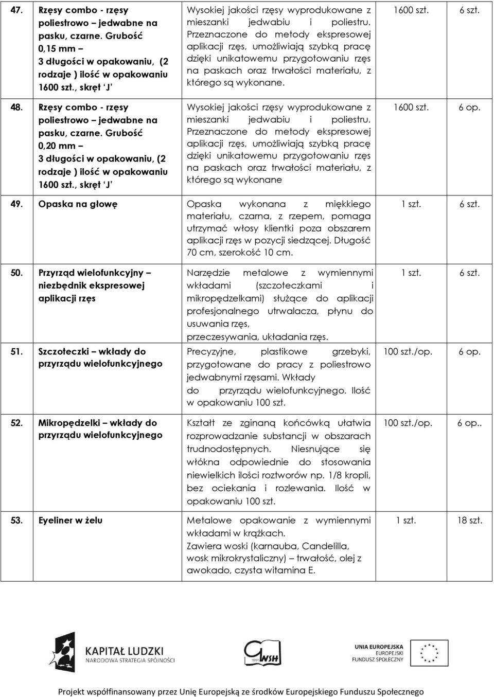 49. Opaska na głowę Opaska wykonana z miękkiego materiału, czarna, z rzepem, pomaga utrzymać włosy klientki poza obszarem aplikacji rzęs w pozycji siedzącej. Długość 70 cm, szerokość 10 cm. 1 szt.
