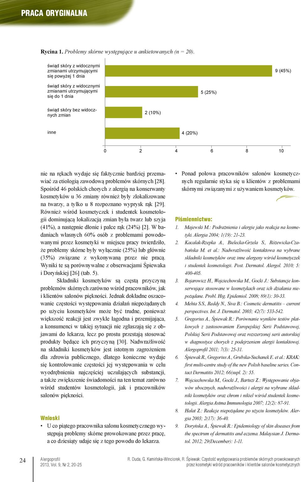 0 2 4 6 8 10 nie na rękach wydaje się faktycznie bardziej przemawiać za etiologią zawodową problemów skórnych [28].