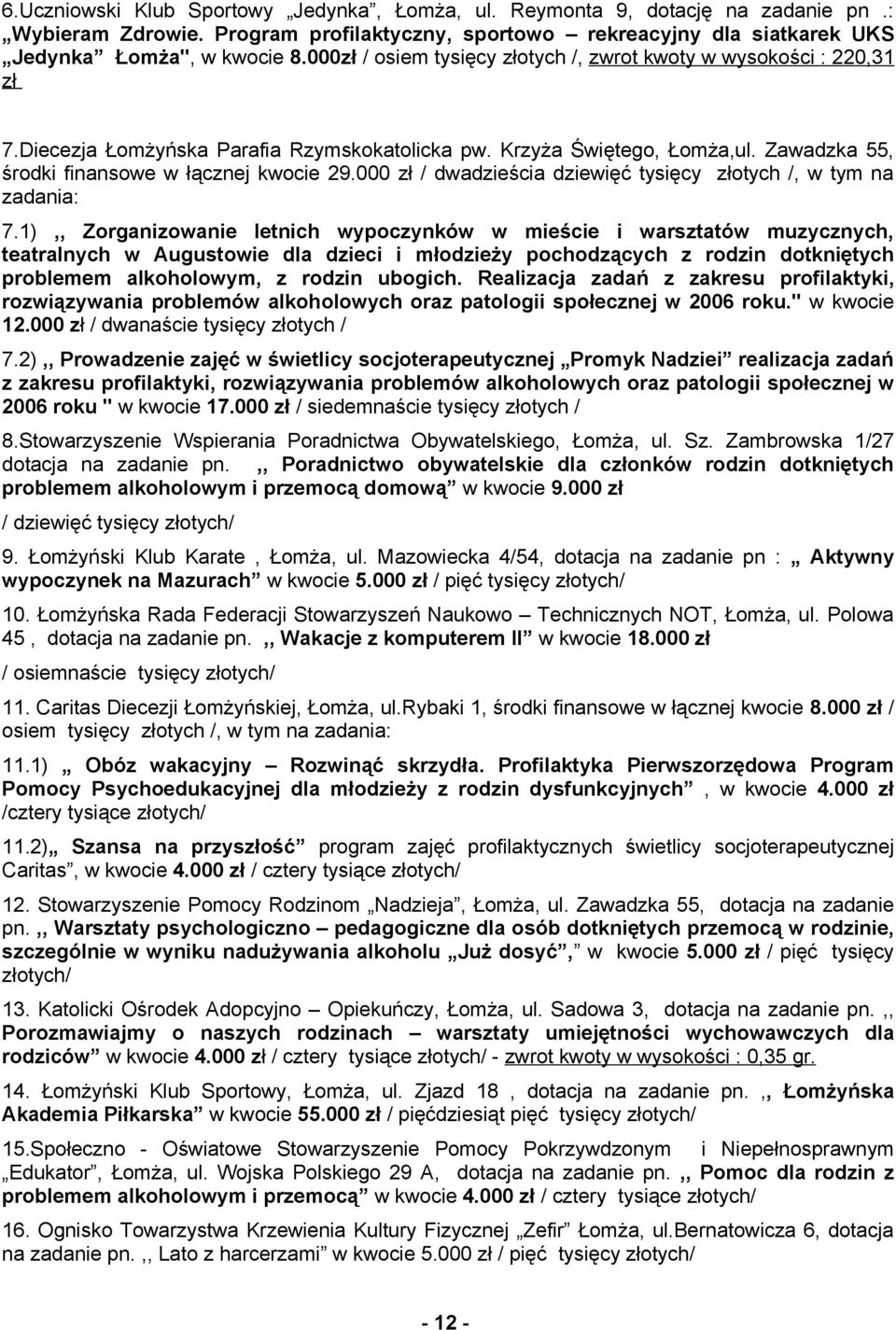 000 zł / dwadzieścia dziewięć tysięcy złotych /, w tym na zadania: 7.
