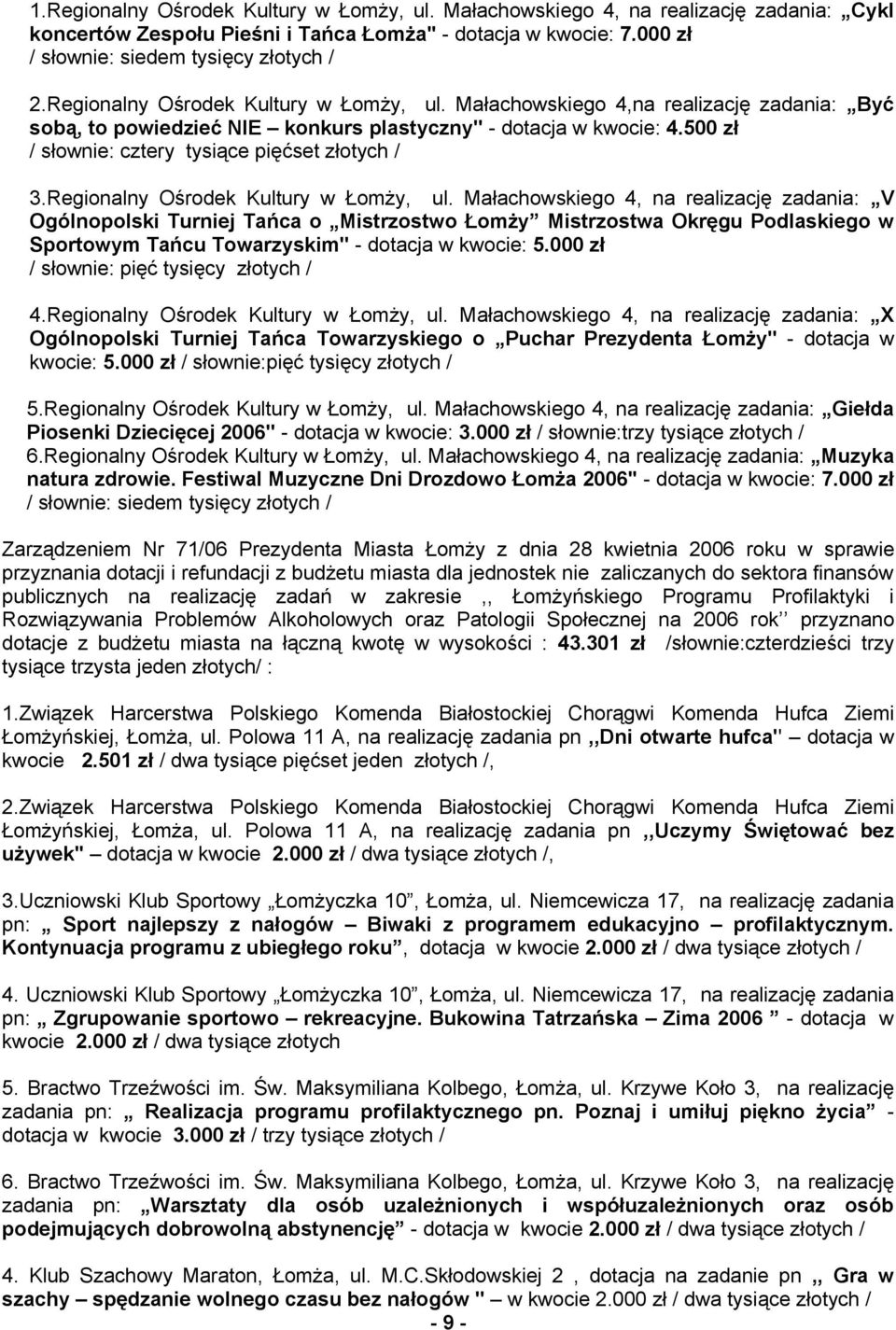 500 zł / słownie: cztery tysiące pięćset złotych / 3.Regionalny Ośrodek Kultury w Łomży, ul.