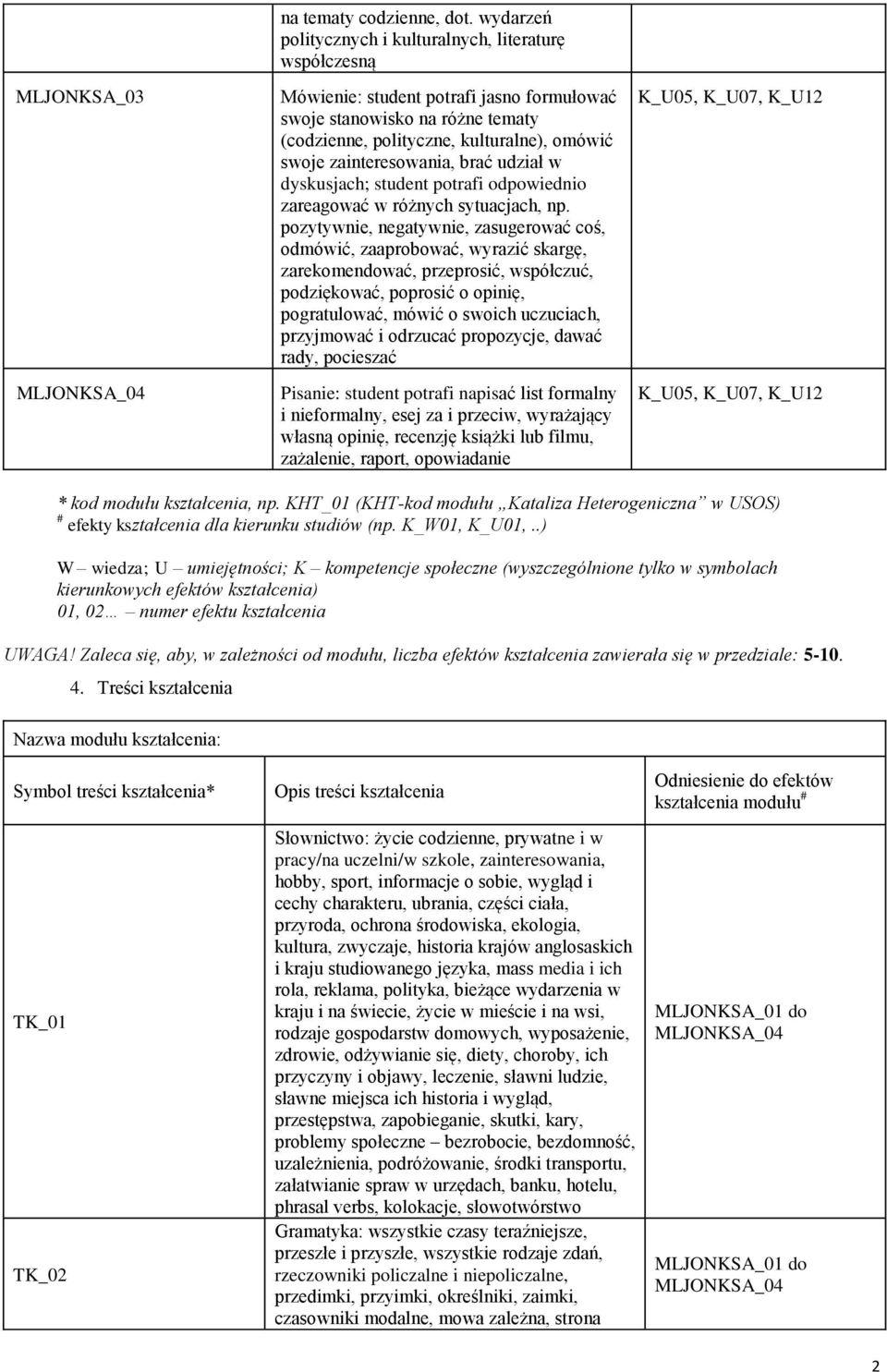zainteresowania, brać udział w dyskusjach; student potrafi odpowiednio zareagować w różnych sytuacjach, np.