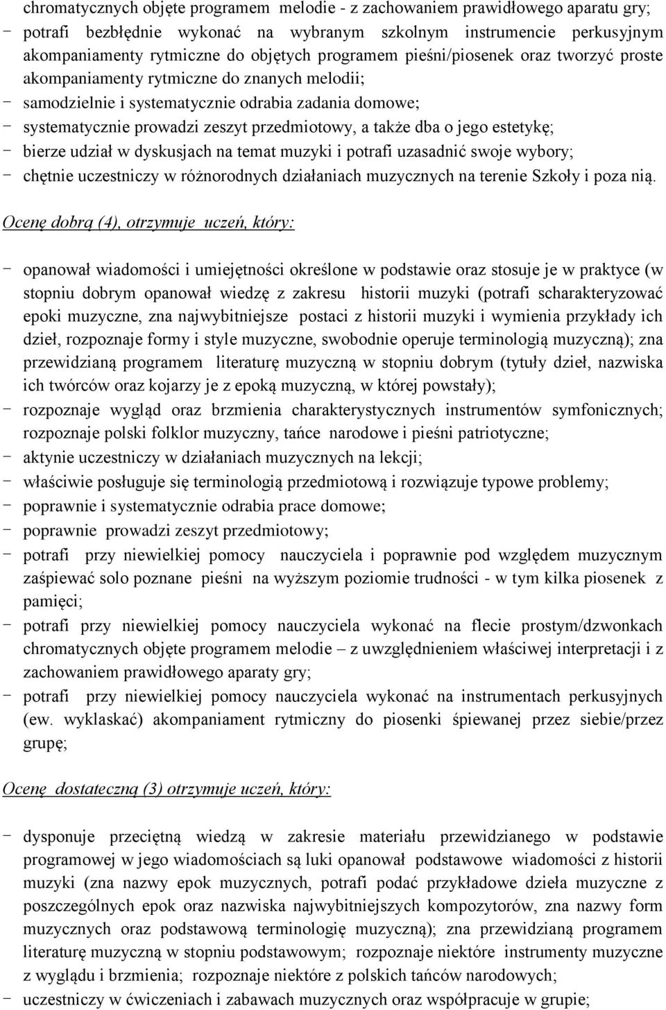 także dba o jego estetykę; - bierze udział w dyskusjach na temat muzyki i potrafi uzasadnić swoje wybory; - chętnie uczestniczy w różnorodnych działaniach muzycznych na terenie Szkoły i poza nią.