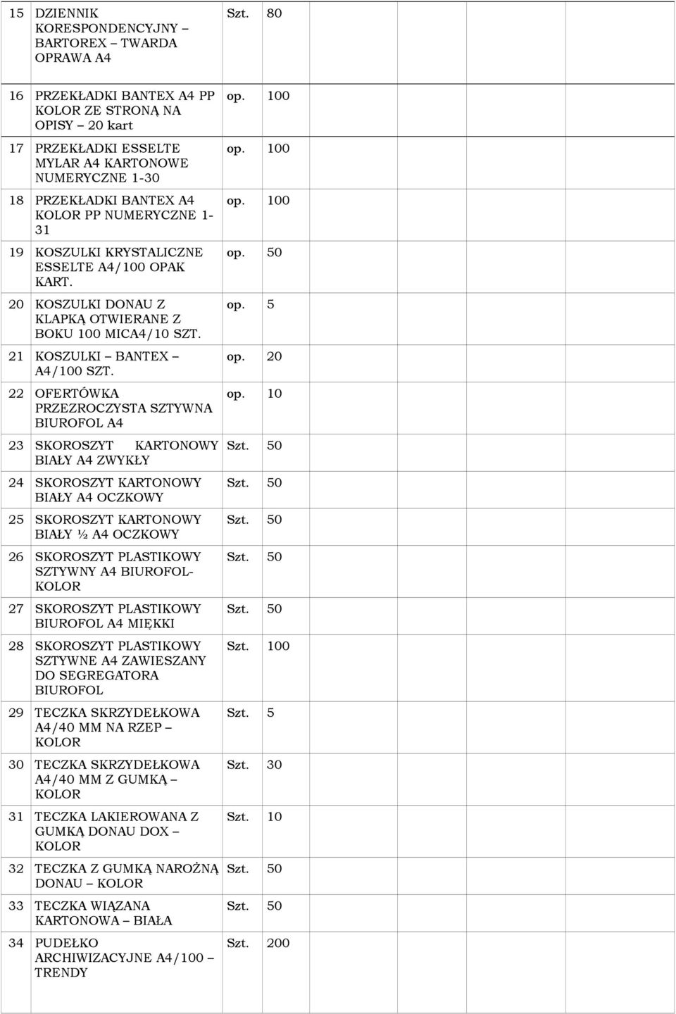 OPAK KART. 20 KOSZULKI DONAU Z KLAPKĄ OTWIERANE Z BOKU 100 MICA4/10 SZT. 21 KOSZULKI BANTEX A4/100 SZT.