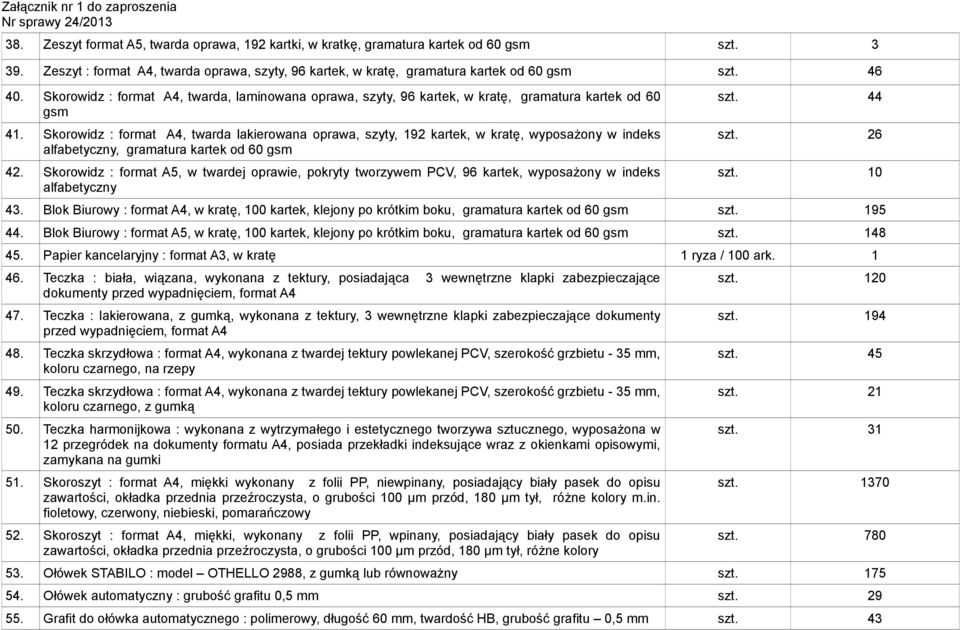 Skorowidz : format A4, twarda lakierowana oprawa, szyty, 192 kartek, w kratę, wyposażony w indeks alfabetyczny, gramatura kartek od 60 gsm 42.