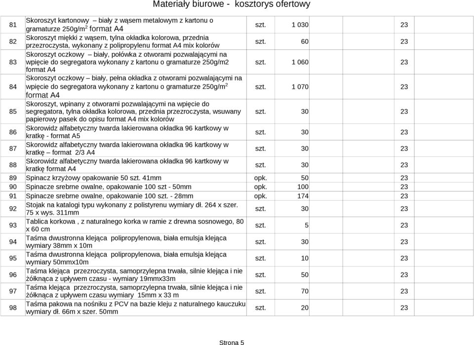 60 83 Skoroszyt oczkowy biały, połówka z otworami pozwalającymi na wpięcie do segregatora wykonany z kartonu o gramaturze 250g/m2 szt.