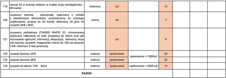 stali, przydatny do takich prac jak mocowanie ogłoszeń, informacji, ekspozycji, dekoracji; duża siła wyrzutu zszywek; magazynek mieści do 156 szt zszywek 13/8; minimum 2 lata gwarancji.