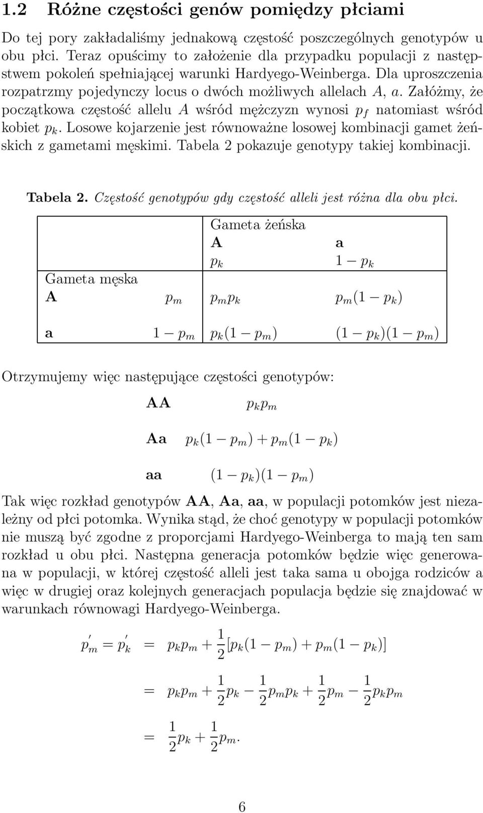 Załóżmy, że początkowaczęstośćalleluawśródmężczyznwynosip f natomiastwśród kobietp k.losowekojarzeniejestrównoważnelosowejkombinacjigametżeńskich z gametami męskimi.