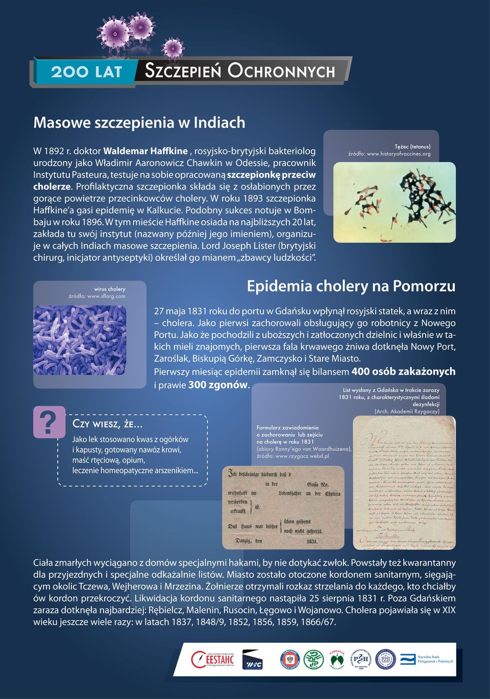 przeciw cholerze. Profilaktyczna szczepionka składa się z osłabionych przez gorące powietrze przecinkowców cholery. W roku 1893 szczepionka Haffkine a gasi epidemię w Kalkucie.