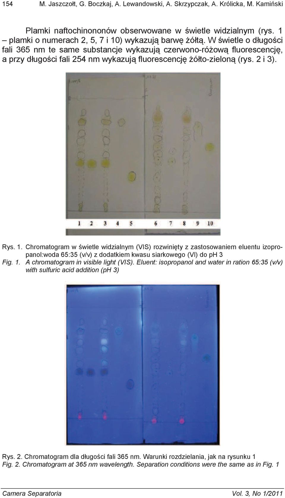 Chromatogram w wietle widzialnym (VIS) rozwini ty z zastosowaniem eluentu izopropanol:woda 65:35 (v/v) z dodatkiem kwasu siarkowego (VI) do ph 3 Fig. 1. A chromatogram in visible light (VIS).