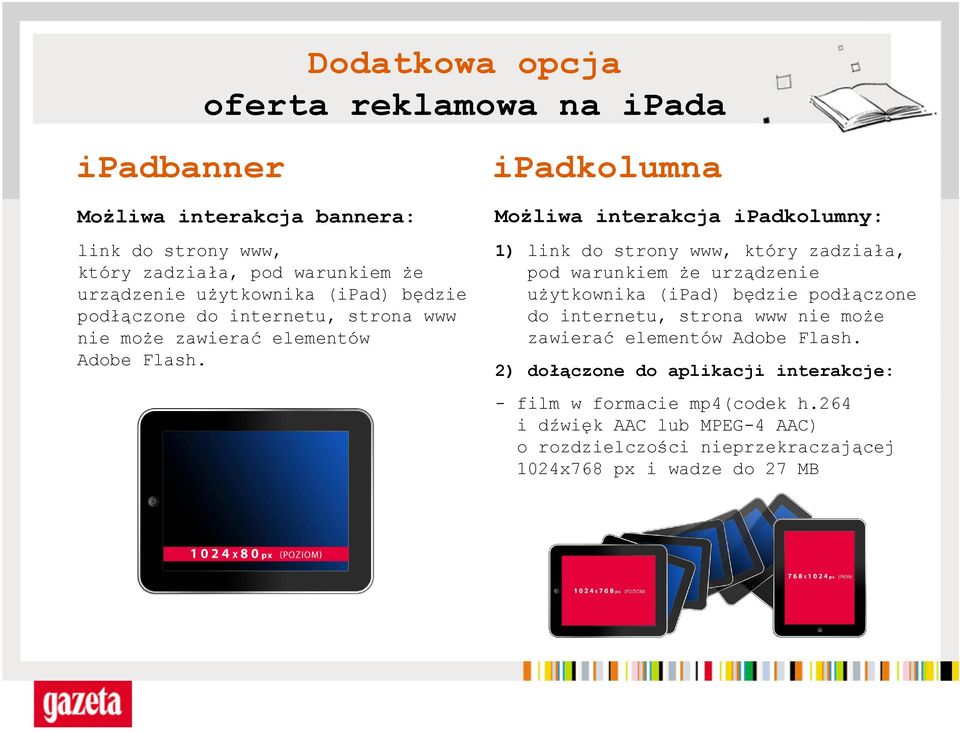 ipadkolumna Możliwa interakcja ipadkolumny: 1) link do strony www, który zadziała, pod warunkiem że urządzenie użytkownika  2) dołączone do aplikacji