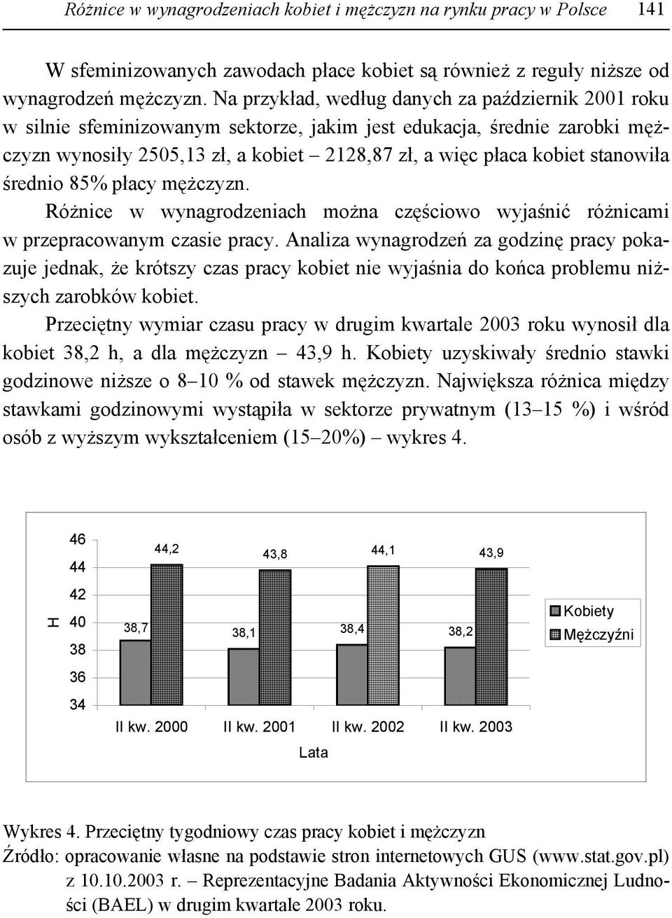 stanowiła średnio 85% płacy mężczyzn. Różnice w wynagrodzeniach można częściowo wyjaśnić różnicami w przepracowanym czasie pracy.
