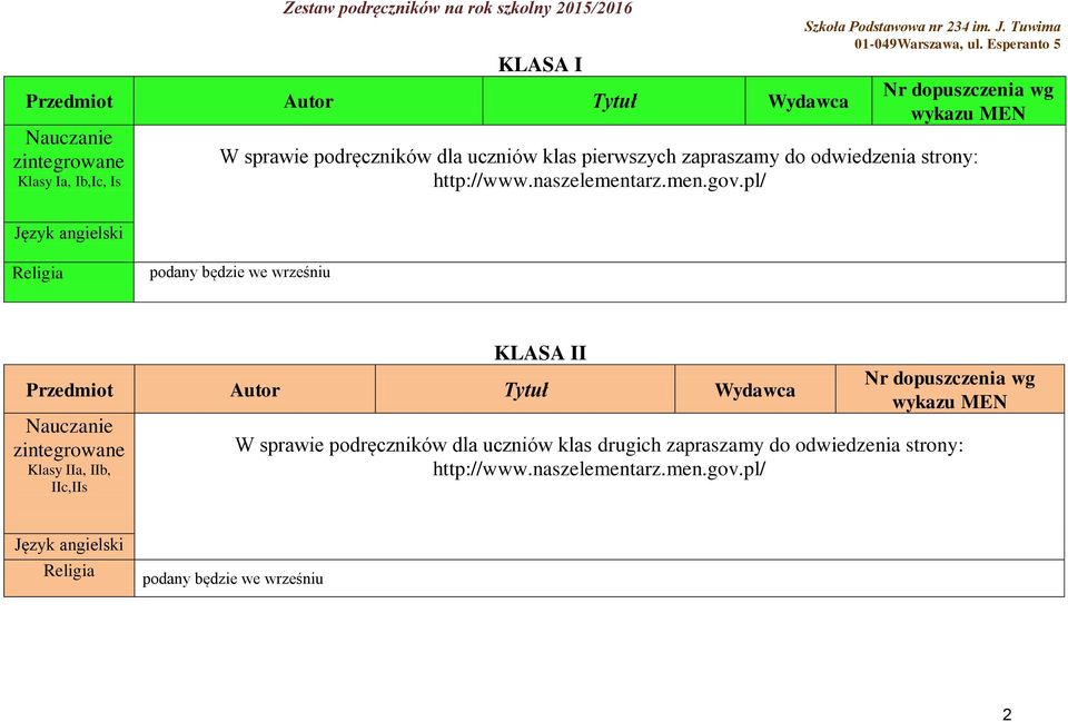 pl/ Język angielski KLASA II Nauczanie zintegrowane Klasy IIa, IIb, IIc,IIs W sprawie