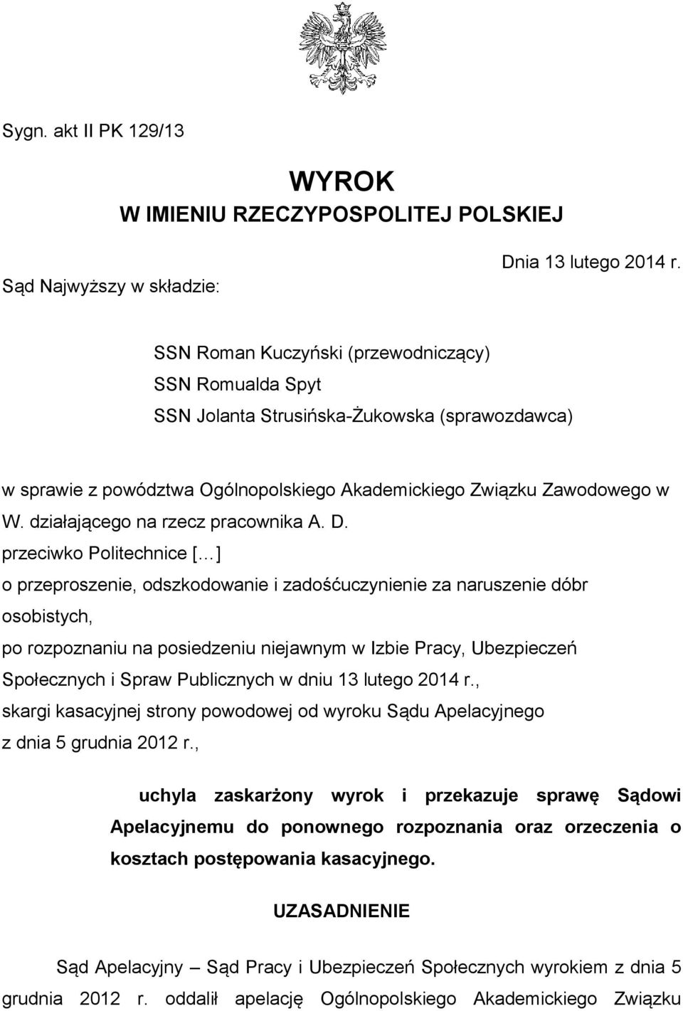 działającego na rzecz pracownika A. D.