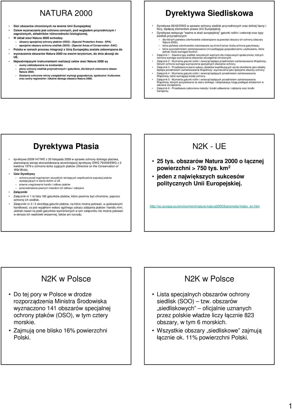 W skład sieci Natura 2000 wchodzą: obszary specjalnej ochrony ptaków (OSO) - (Special Protection Areas - SPA) specjalne obszary ochrony siedlisk (SOO) - (Special Areas of Conservation -SAC) Polska w
