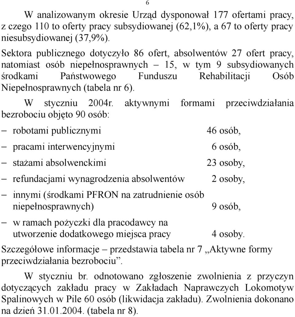 (tabela nr 6). W styczniu 2004r.