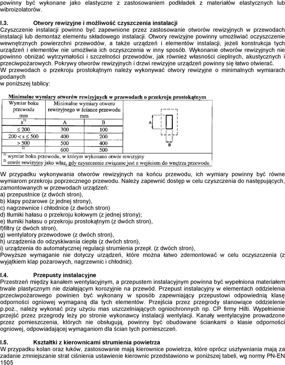Otwory rewizyjne powinny umożliwić oczyszczenie wewnętrznych powierzchni przewodów, tkże urządzeń i elementów instlcji, jeżeli konstrukcj tych urządzeń i elementów nie umożliwi ich oczyszczeni w inny