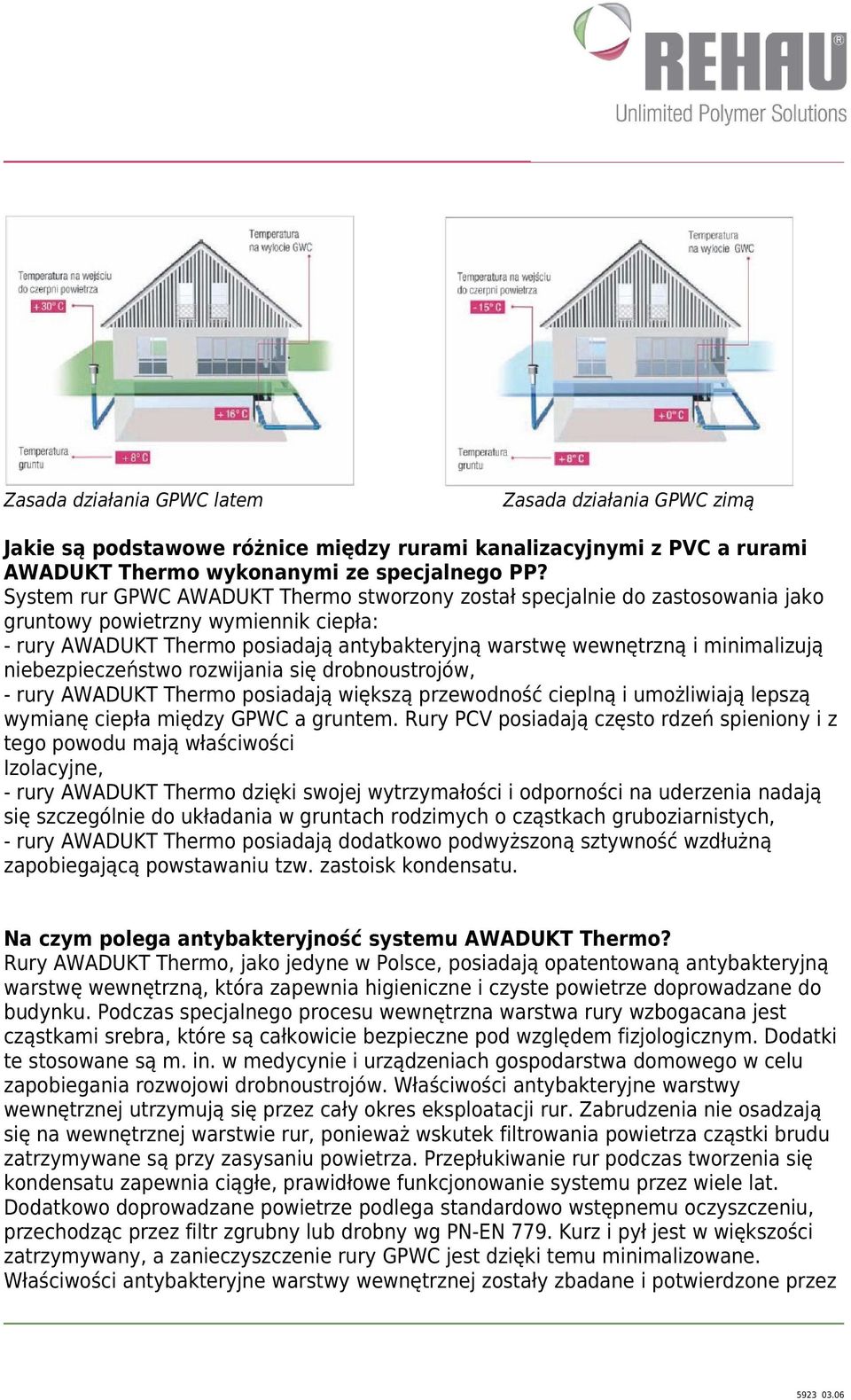 niebezpieczeństwo rozwijania się drobnoustrojów, - rury AWADUKT Thermo posiadają większą przewodność cieplną i umożliwiają lepszą wymianę ciepła między GPWC a gruntem.