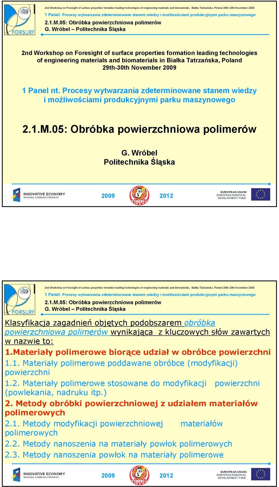 Wróbel Politechnika Śląska Klasyfikacja zagadnień objętych podobszarem obróbka powierzchniowa polimerów wynikająca z kluczowych słów zawartych w nazwie to: 1.